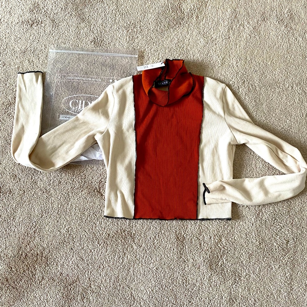 NWT CIDER small cropped color block long sleeve top